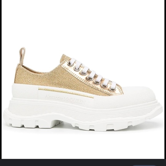Alexander McQueen gold glitter platform sneakers